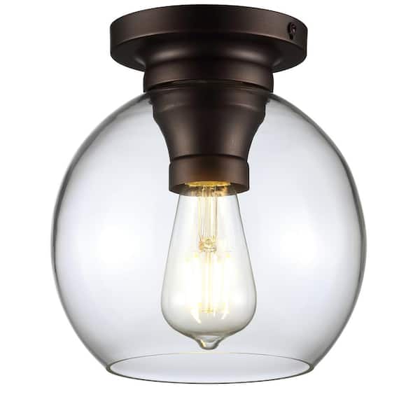 JONATHAN Y Atlas 7.75 in. Oil Rubbed Bronze Metal/Glass LED Flush Mount