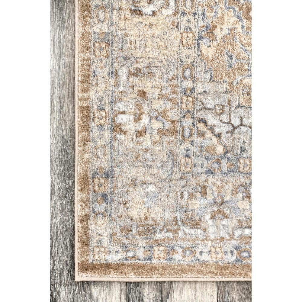 Beige and Gray Synthetic Medallion Rectangular Area Rug