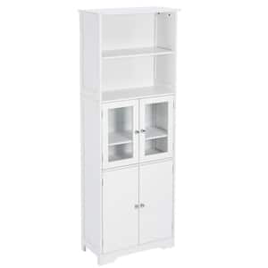 22.6 in. W x 11.2 in. D x 64 in. H White Linen Cabinet with Adjustable Shelves, 4 Doors