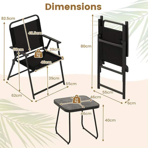 3-Piece Metal Patio Conversation Set Folding Chairs and Table Heavy-Duty Outdoor Portable