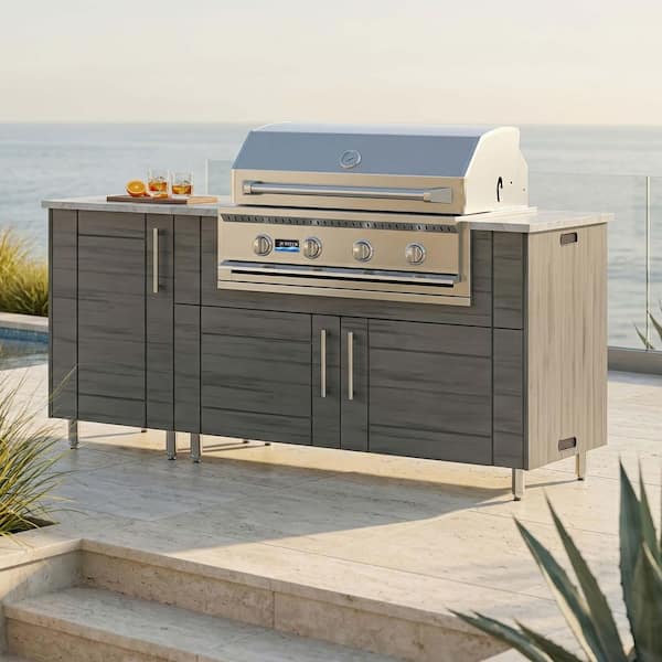 Daybreak 68.5 in. W 4-Burner Propane Grill Island in Sanibel Dark Ash Gray with Propane Cabinet