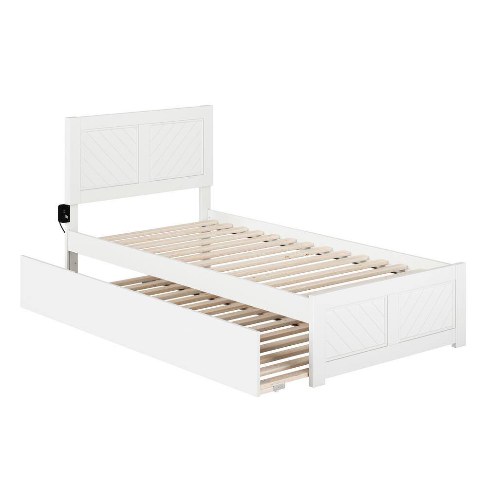 White Twin XL Wood Platform Bed with Trundle and Headboard
