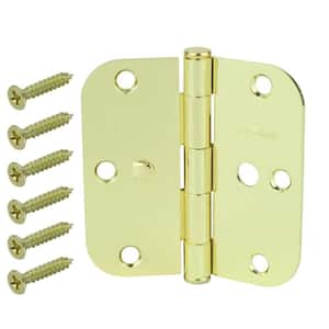 3-1/2 in. x 5/8 in. Radius Bright Brass Security Door Hinge Value Pack (3-Pack)