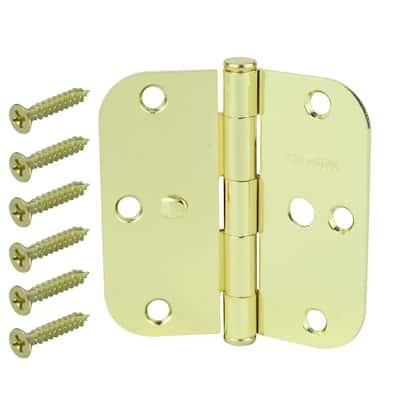 3-1/2 in. Bright Brass 5/8 in. Radius Security Door Hinges Value Pack (3-Pack)