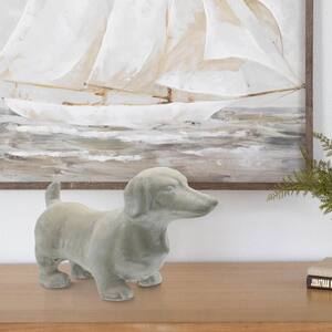 Weathered Gray Cement Dachshund Dog Figurine Standing on 4 legs