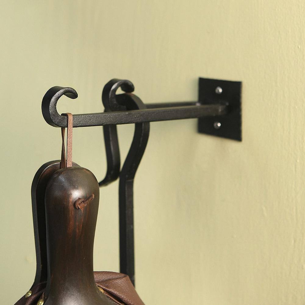Black Wrought Iron Double Hook Wall Brackets, 9.5 in