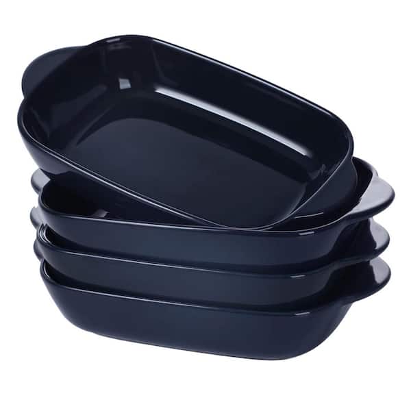 4-Piece Navy Ceramic Rectangular Baking Dish Set with Double Handles, Oven Safe Bakeware for Cooking and Cake