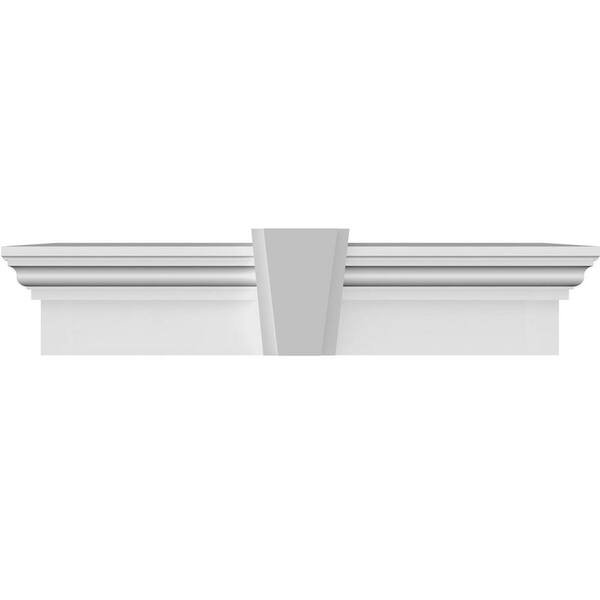 Ekena Millwork 1 in. x 77 in. x 9 in. Polyurethane Crosshead Moulding with Deco Keystone