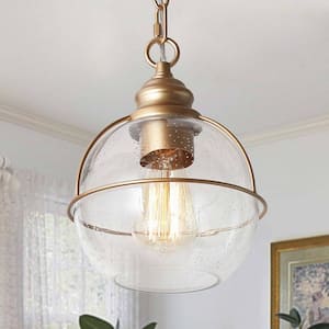 Modern Globe Pendant Hanging Light 1-Light Brass Gold Island Chandelier Pendant Light with Seeded Glass Shade