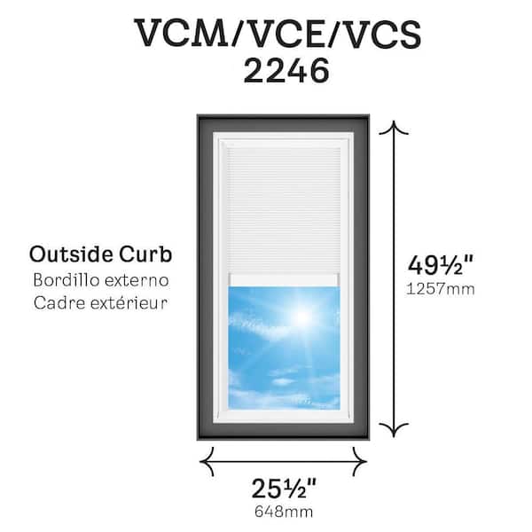 22-1/2 x 46-1/2 in. Manual Venting Curb Mount Skylight with Laminated Low-E3 Glass, Solar Powered Room Darkening Shade