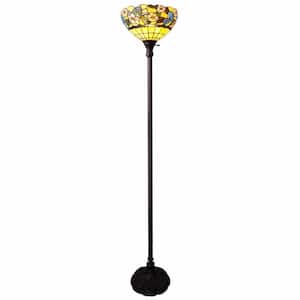 70 in. Green and Black Traditional Shaped Standard Floor Lamp With Green And Tiffany Glass Bowl Shade