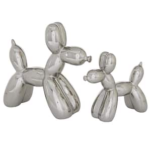 Silver Ceramic Balloon Dog Sculpture (Set of 2)