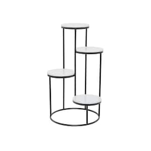 31 in. White Marble 4 Tier Plantstand with Black Base