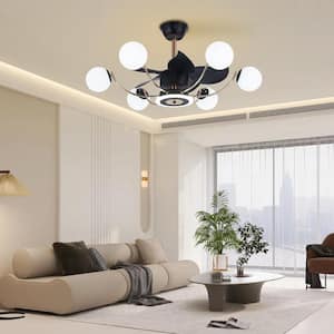 35 in. 6-Light Indoor Black Modern Ceiling Fan with Light, Reversible Fandelier with Bulbs and Remote for Living Room