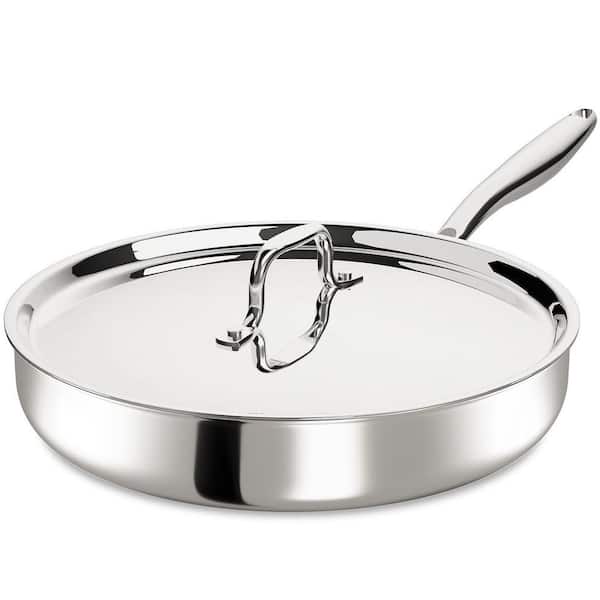 Tri-Ply Stainless Steel Frying Pan with Lid, PFOA/PTFE Free, Induction Dishwasher Oven Broiler Safe, 1 Piece