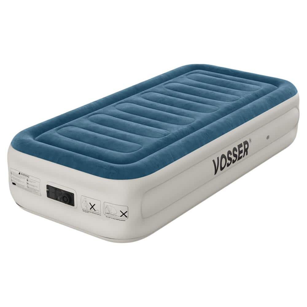 18 in. Blue Foldable Twin Air Mattress with Built-in Pump and Storage Bag, 