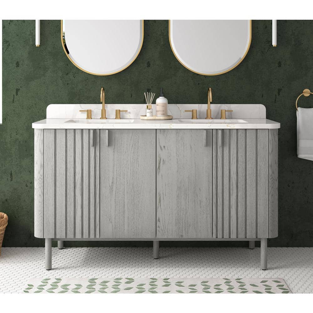Blakely 60-Inch Gray Oak Double Bathroom Vanity Base