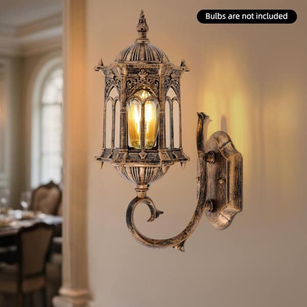 OUKANING 9.06 in. 1-Light Bronze Retro Wall Sconce with Clear