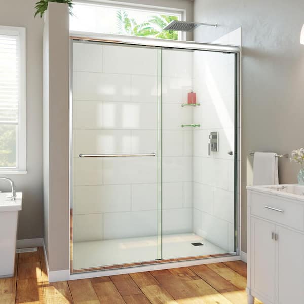 Alliance Pro HV 60 in. W x 76.5 in. H Sliding Semi Frameless Shower Door in Chrome Finish with Clear Glass