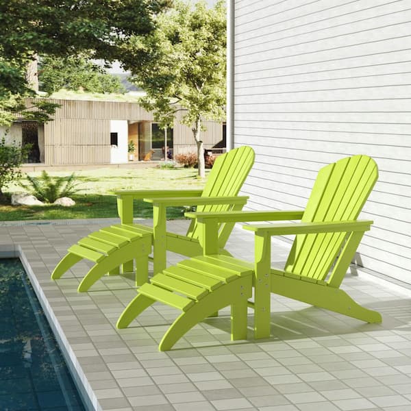 Mason Lime 4-Piece Poly Plastic Outdoor Patio Classic Adirondack Fire Pit Chair Set With 2-Chairs and 2-Ottomans