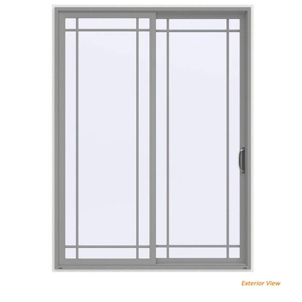 JELD-WEN 72 in. x 96 in. V-4500 Contemporary Silver Painted Vinyl Right-Hand 9 Lite Sliding Patio Door w/White Interior