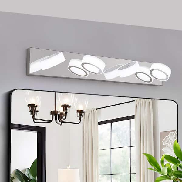 29 in. 4-Light Brushed Chrome LED Vanity Light Bar with Acrylic Light Shades Energy Efficient Bathroom Wall Sconce