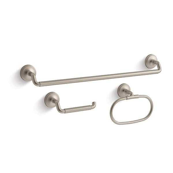 KOHLER Paces 3-Piece Bath Hardware Set with Towel Bar, Toilet Paper Holder and Hand Towel Holder in Vibrant Brushed Nickel