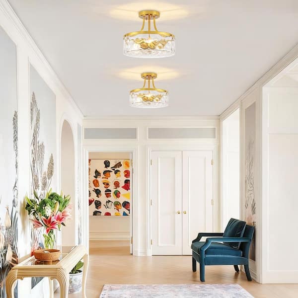 ZSMIHDOH 11.81 in. 3-Light Gold Semi-Flush Mount Ceiling Light