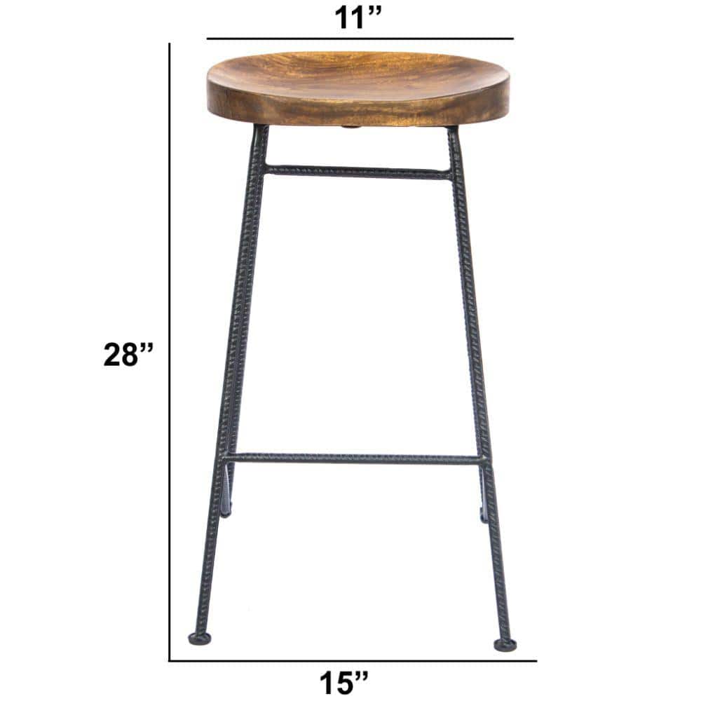 28" Industrial Saddle Seat Bar Stool in Black and Brown
