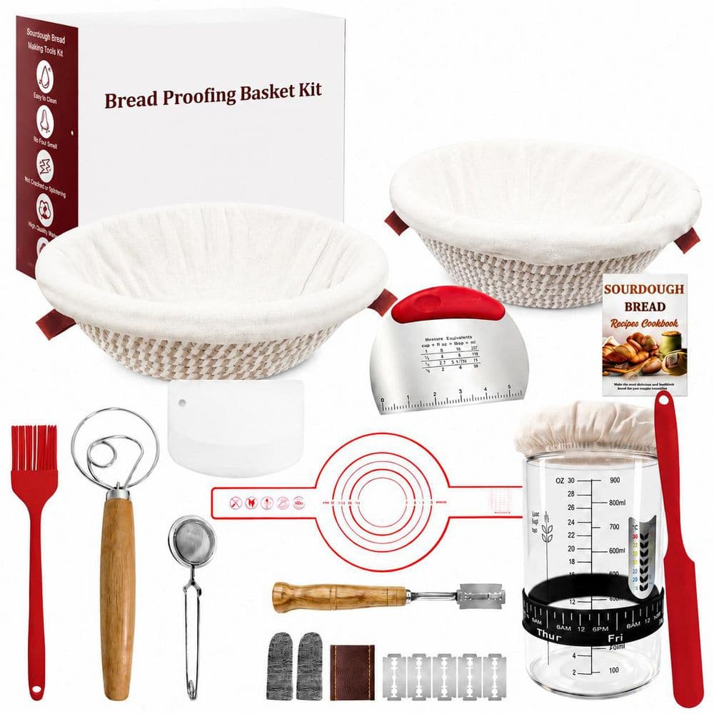 Red Sourdough Starter Kit with Cotton Rope Oval and Round Proofing Baskets, 30 oz Glass Jar and Tools price history on PriceWatchPro