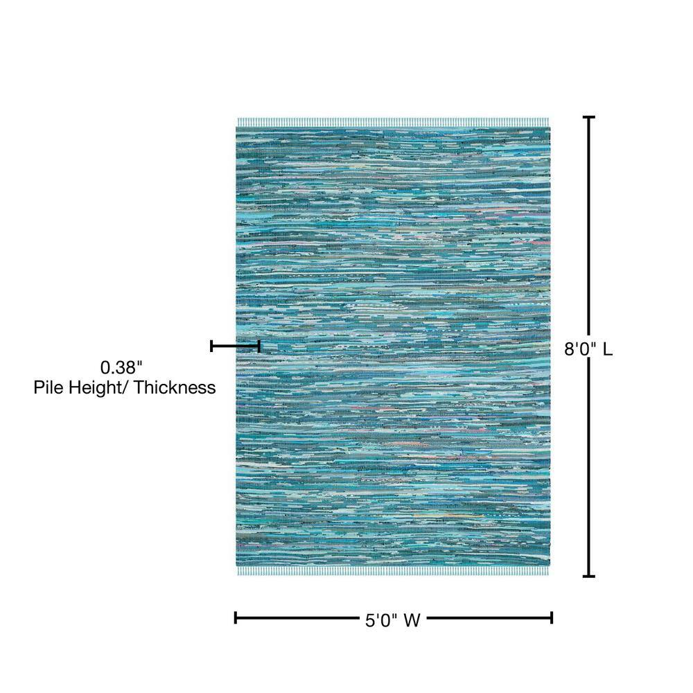 Whimsical Blue Multi Handwoven Wool-Cotton Blend 5' x 8' Area Rug