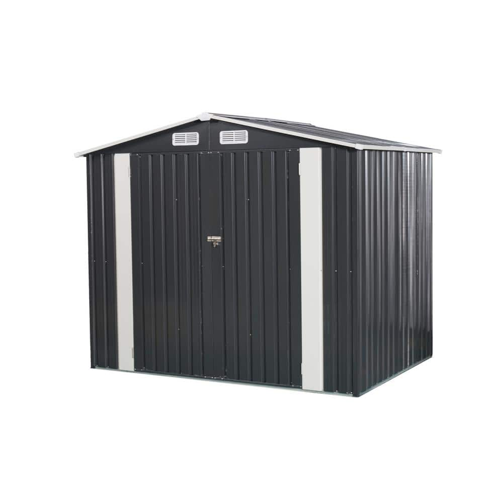 Sizzim 7.5 ft. W x 5.5 ft. D Black Metal Storage Shed with Lockable ...