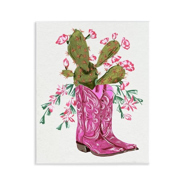 Pink Accent Cactus & Boots by Melissa Wang Unframed Nature Graphic Art Print 14 in. x 11 in.