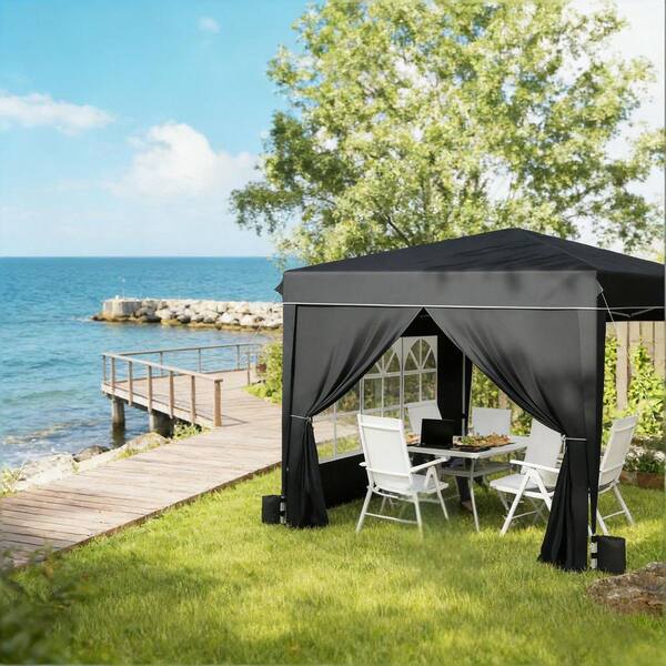 3-Adjustable Height 10 ft. x 10 ft. Black Patio Gazebo Instant Pop