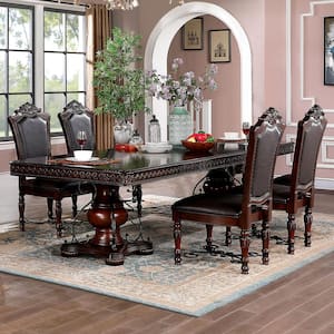 Cabone 5-Piece Rectangle Wood Top Brown Cherry and Black Dining Table Set