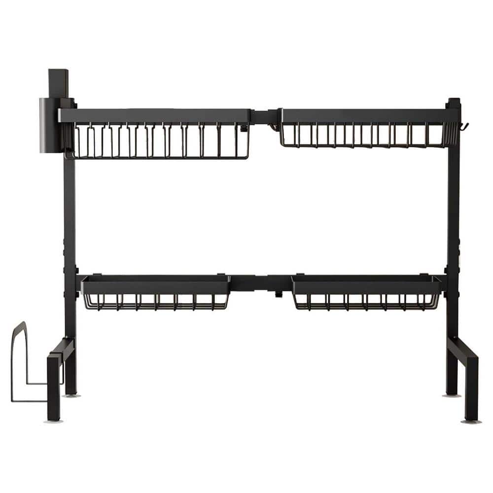 Lynzavix Black Adjustable Over Sink Dish Rack 2-Tier Rustproof Storage ...