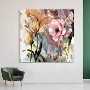 "Pastel Fleur I&II" Frameless Free Floating Reverse Printed Tempered Glass Wall Art Set of 2