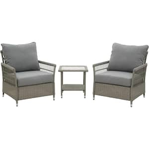Wicker Furniture Outdoor Couch with Cushions and Side Table in Gray