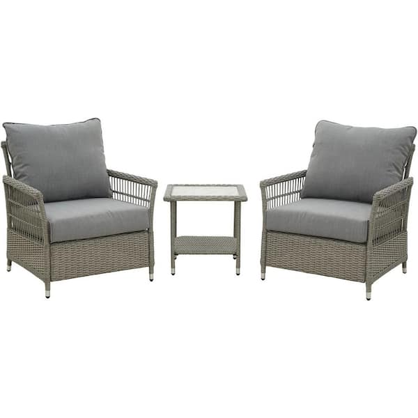 ITOPFOX Wicker Furniture Outdoor Couch with Cushions and Side Table in Gray