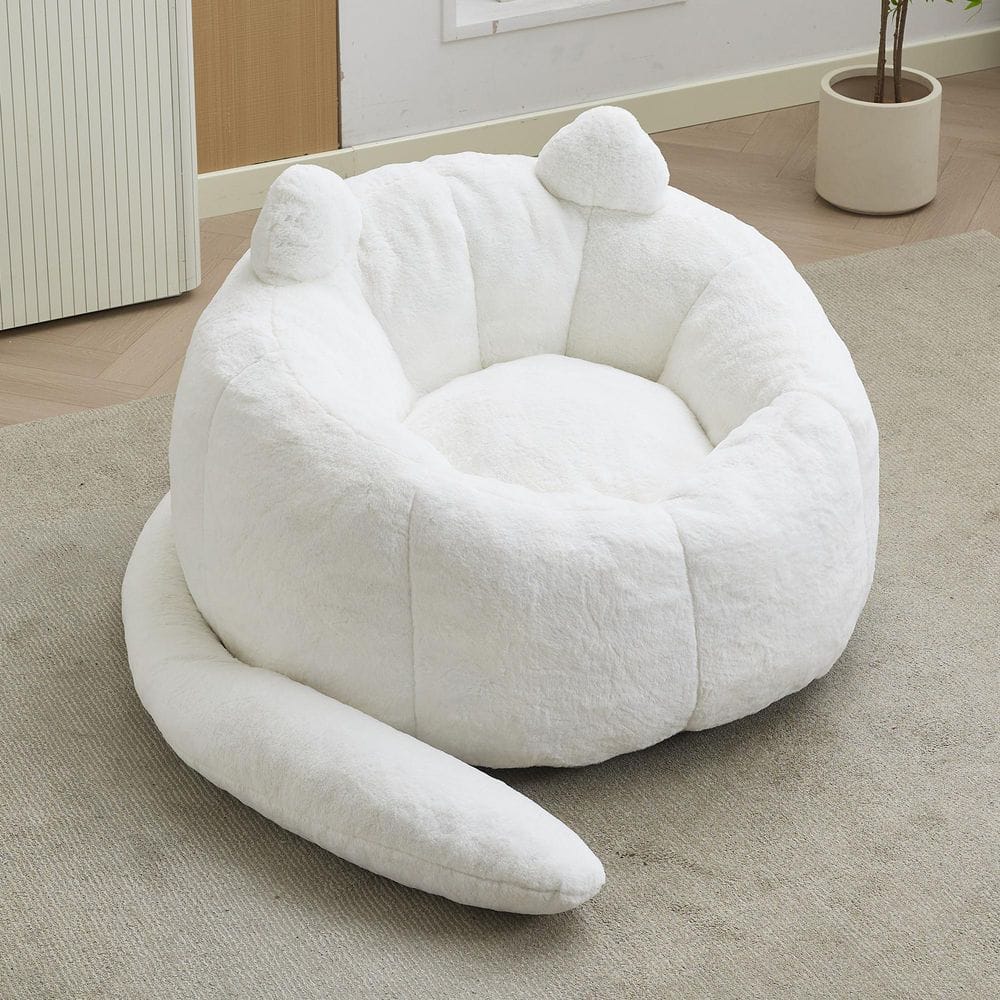 White Faux Fur Cat-Shaped Bean Bag with Pull Ring and Antifouling Fabric price history on PriceWatchPro