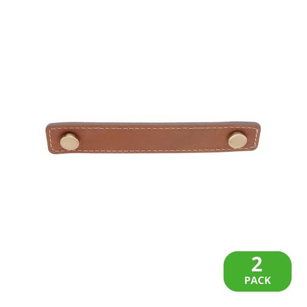 Sumner Street Home Hardware Leather 4 in. (102 mm) Center-to-Center Satin Brass Pull (2-Pack)