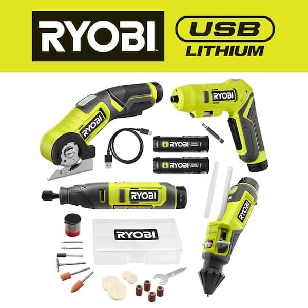 RYOBI USB Lithium 4-Tool Combo Kit with Screwdriver, Glue Pen 