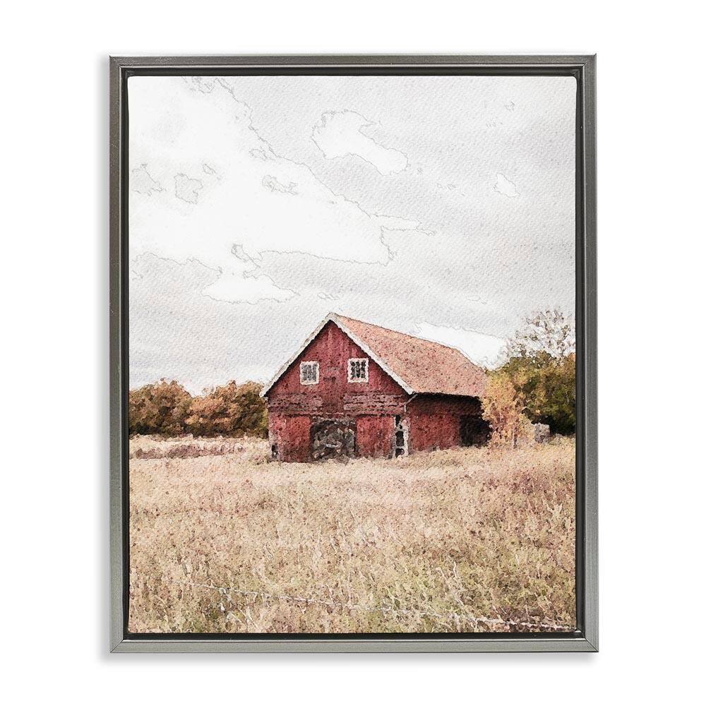 Red Barn Country Terrain by Susan Ball Gray Floater Frame Nature Graphic Art Print 21 in. x 17 in. price history on PriceWatchPro