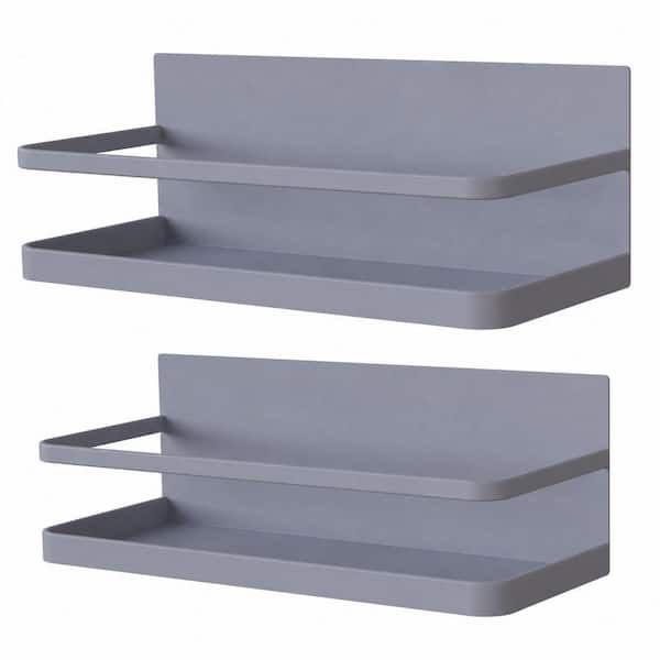 2-Pack Gray Magnetic Spice Rack for Side of Refrigerator, Refrigerator Spice Storage Shelf, Kitchen Organizer