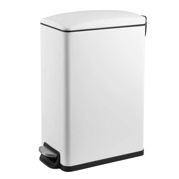 Innovaze 11.9 Gal. Matt White Slim Metal Household Trash Can, Kitchen Step-On Trash Can