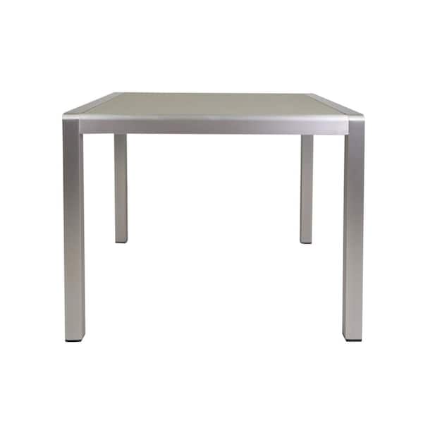 Tenleaf Silver Metal Square Outdoor Coffee Table with Tempered Glass Table Top