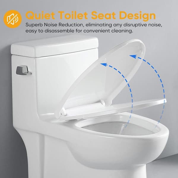 Left Side Flush Handle 1.28 GPF 1-Piece Elongated Toilet in Gloss White with Soft-Close Seat