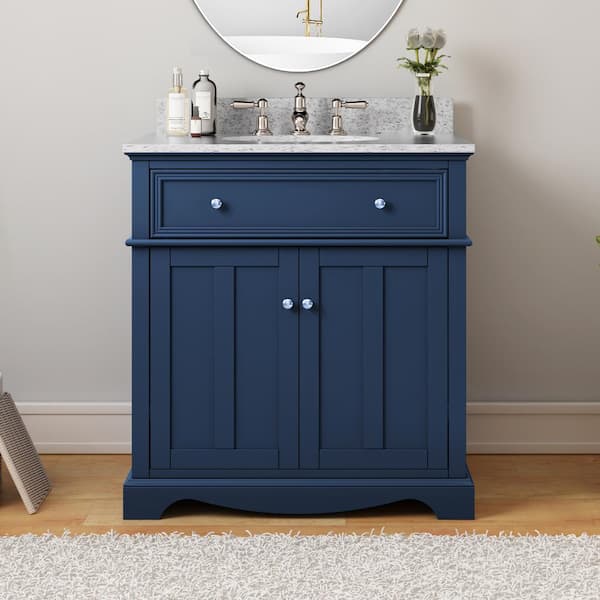 Home Decorators Collection Fremont 32 in. Single Sink Freestanding Navy Blue Bath Vanity with Grey Granite Top (Assembled)