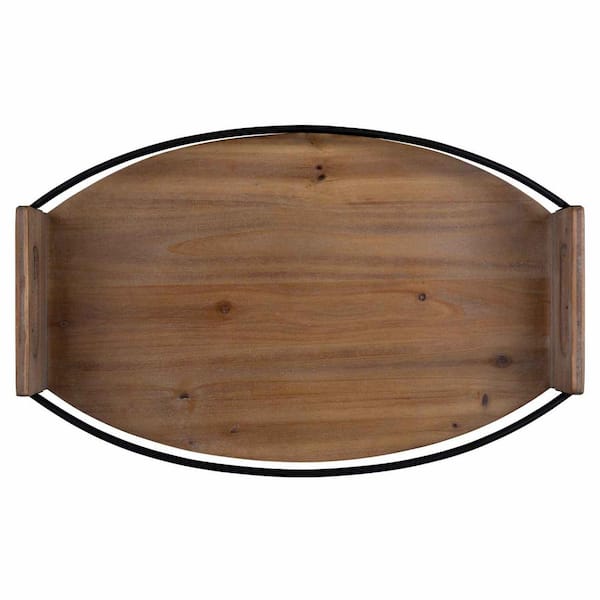 HomeRoots Amelia 18.5 in. W x 3.5 in. H x 12 in. D Round Natural Wood Wood Dinnerware and Serving Storage