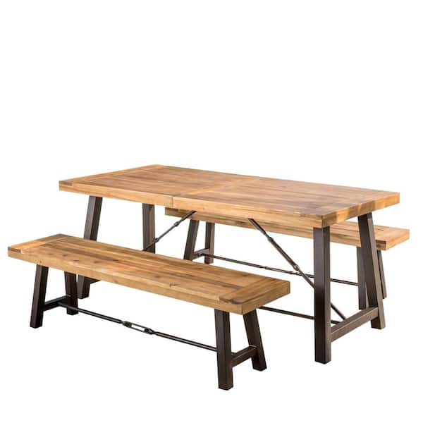 Catriona Teak Brown Finish 3-Piece Wood Rectangular Outdoor Patio Dining Set